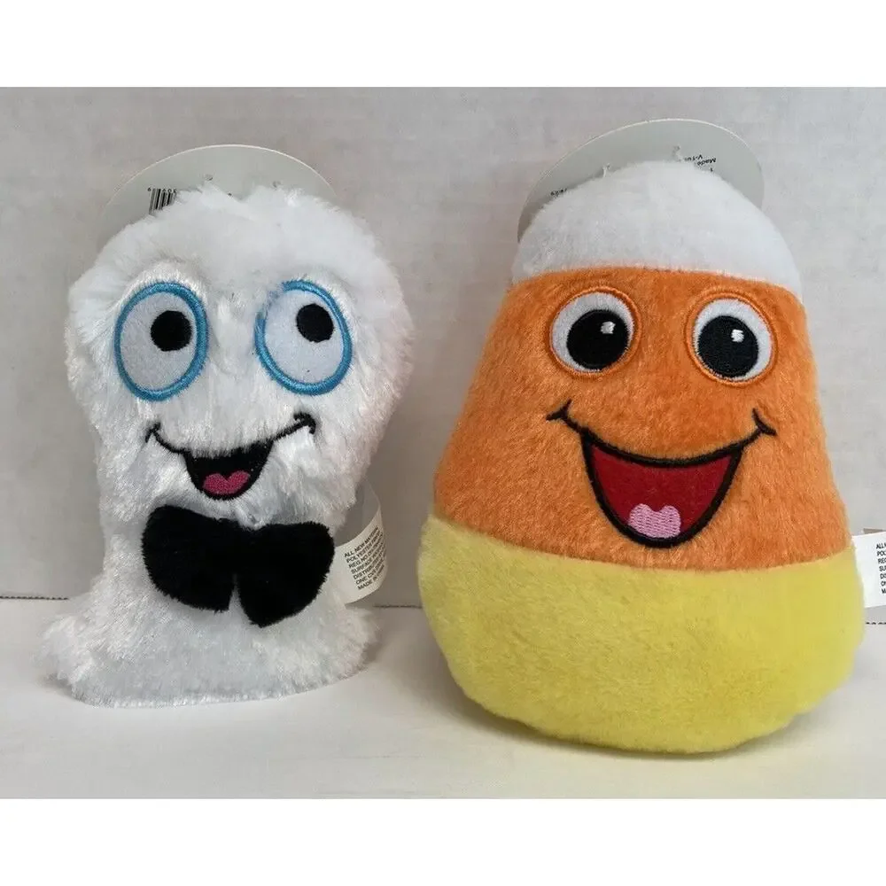 Plush Dog Squeaky Toys Halloween Candy Corn Ghost Pet Central 6 inch Lot of 2